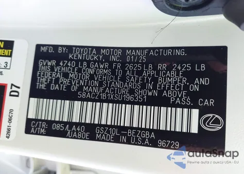 2025 Lexus Es 350 из США, поврежденный, VIN 58ACZ1B1XSU196351